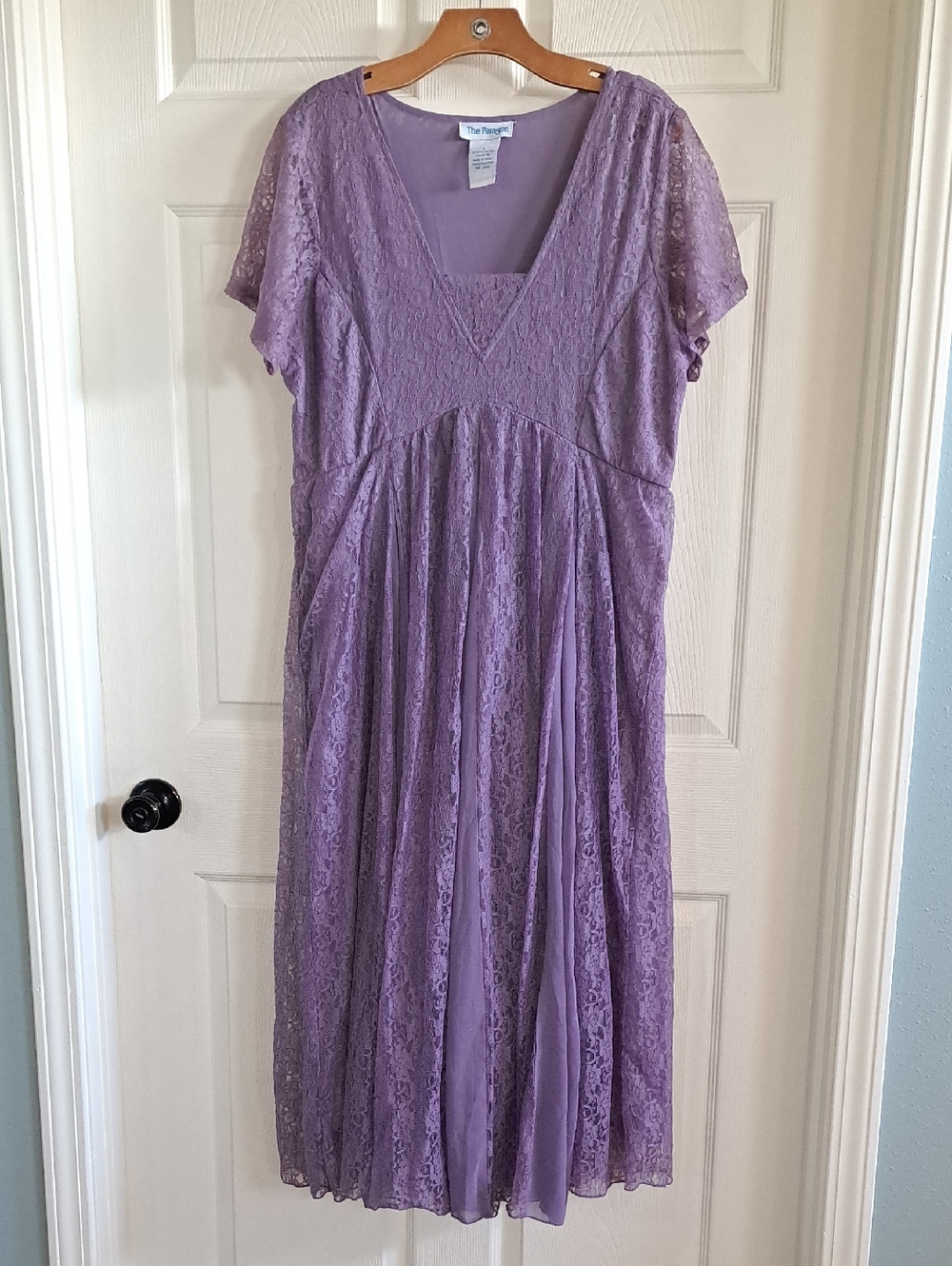 The Paragon Lavender Lace Empire Waist Maternity Friendly Dressy Maxi Dress